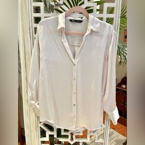 Zara off White silky Button-Down oversized blouse